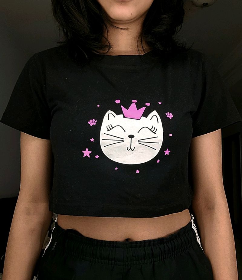 Black Kitty Crop Tshirt / Top