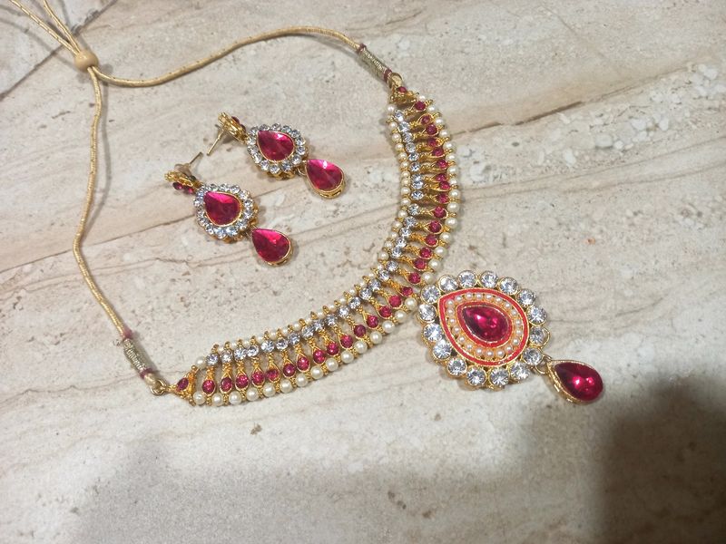 Dark pink gold plated necklace