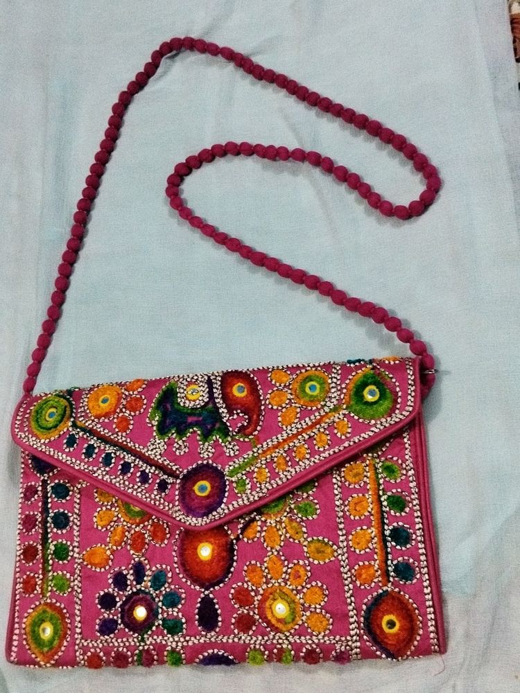 Pink Sling Bag With Rajasthani Handwork