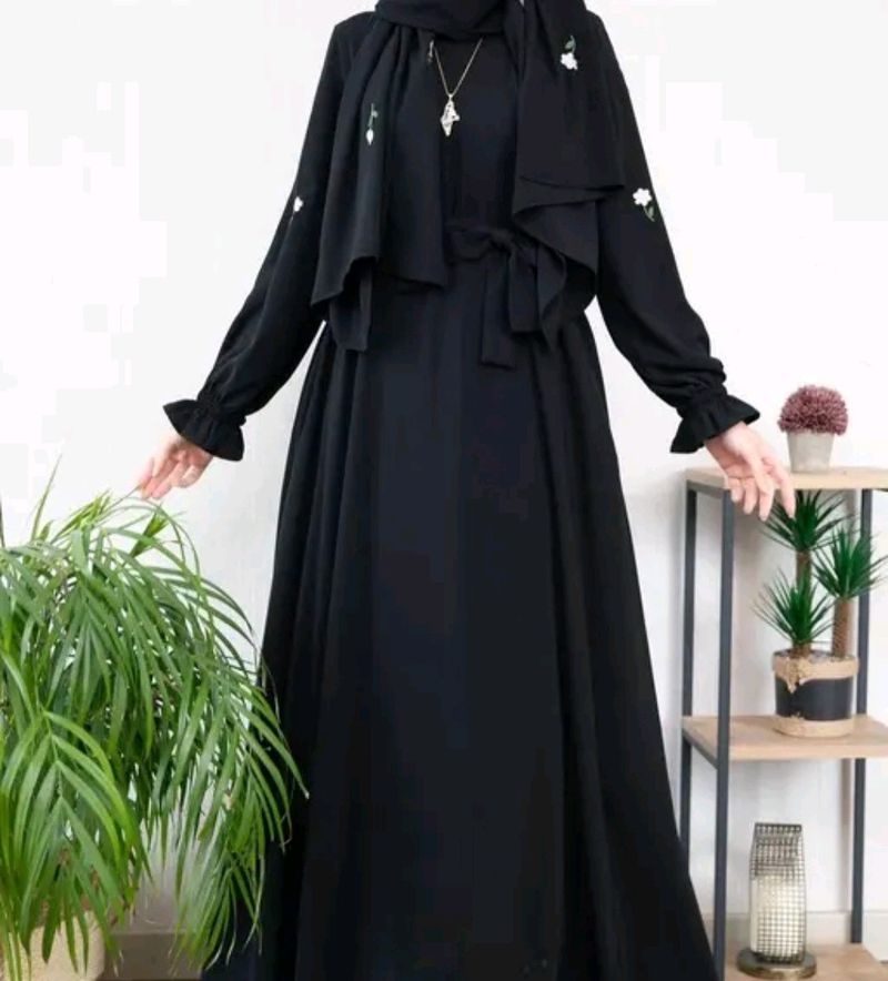 Embroidered Abaya With Stole And Naqab