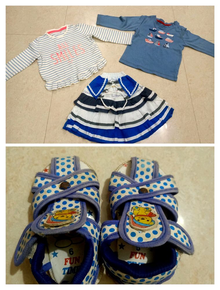 Baby Skirt And 2 Tops Free Slipper