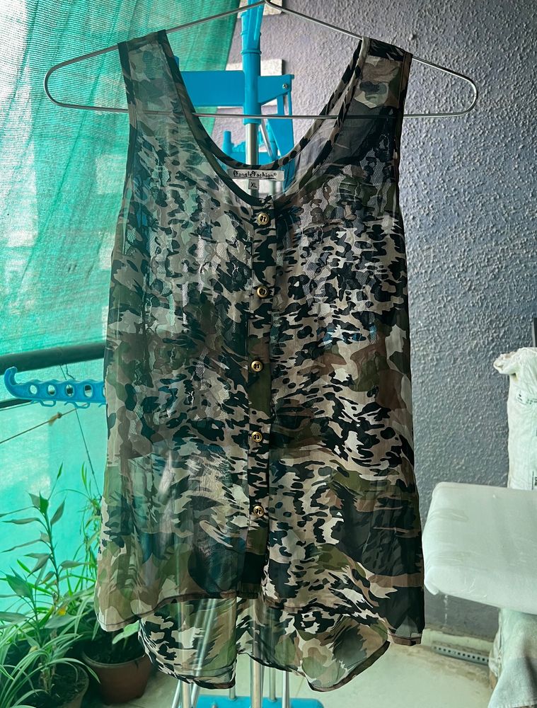 Army Print sheer top