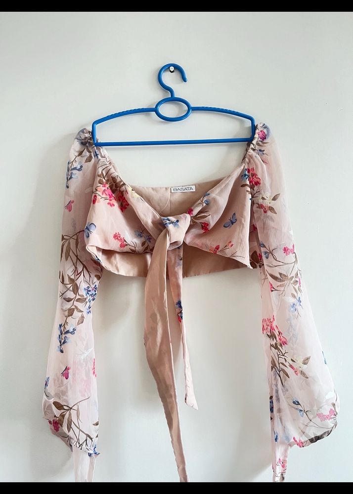 Pink Floral Flowy Tie Knot Top