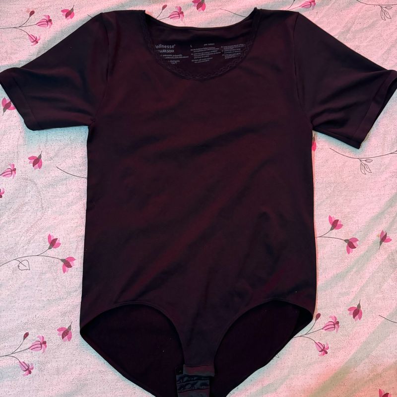 Black Bodysuit With Designed Neck