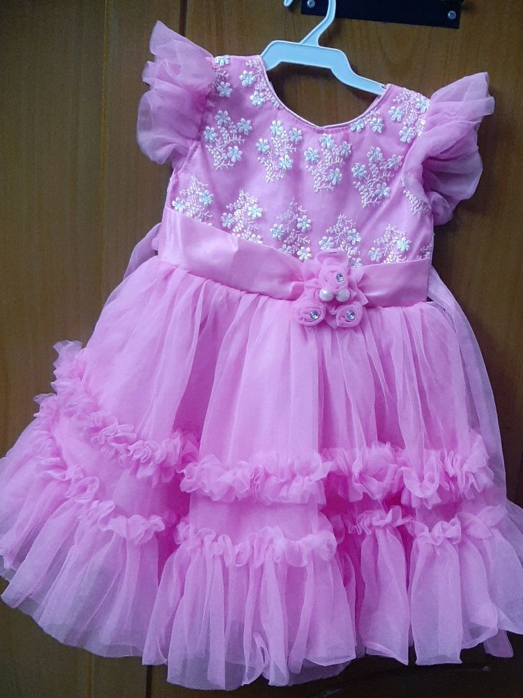 Soft Net Pink Frock Baby Dress