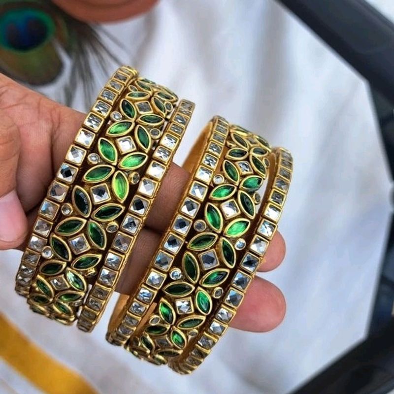 Handcrafted Silk Thread Kundan Stone Bangles Set