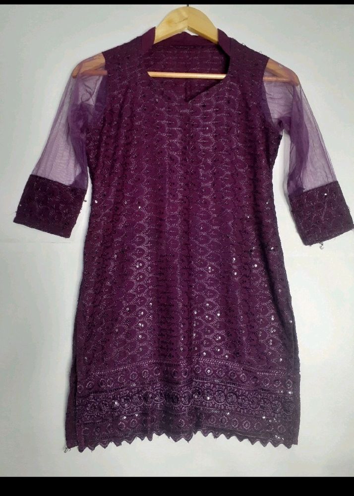 Purple Sequence Chikankari Kurti