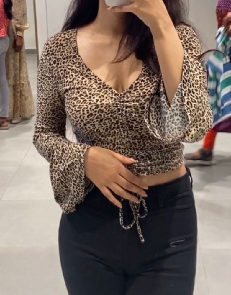 Shein Leopard Drawstring Top