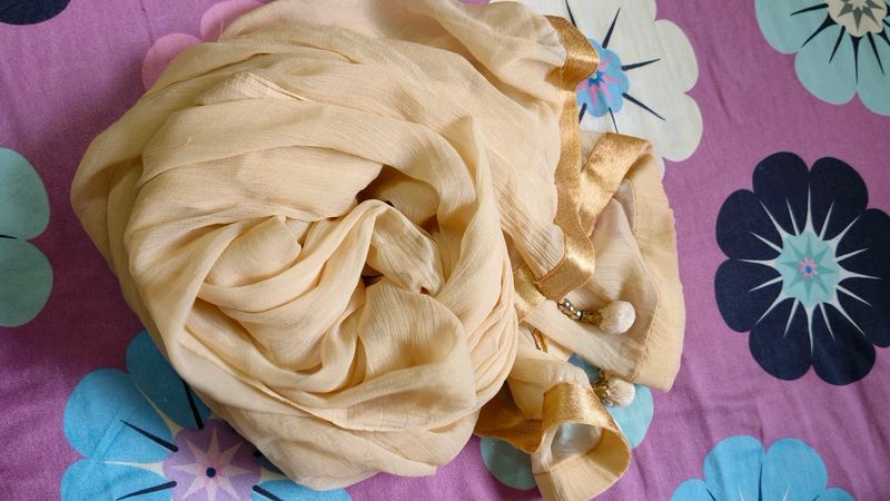 Nude Dupatta With Golden Border