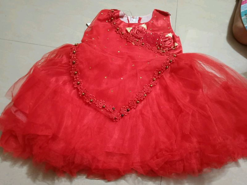 Red color party wear dress