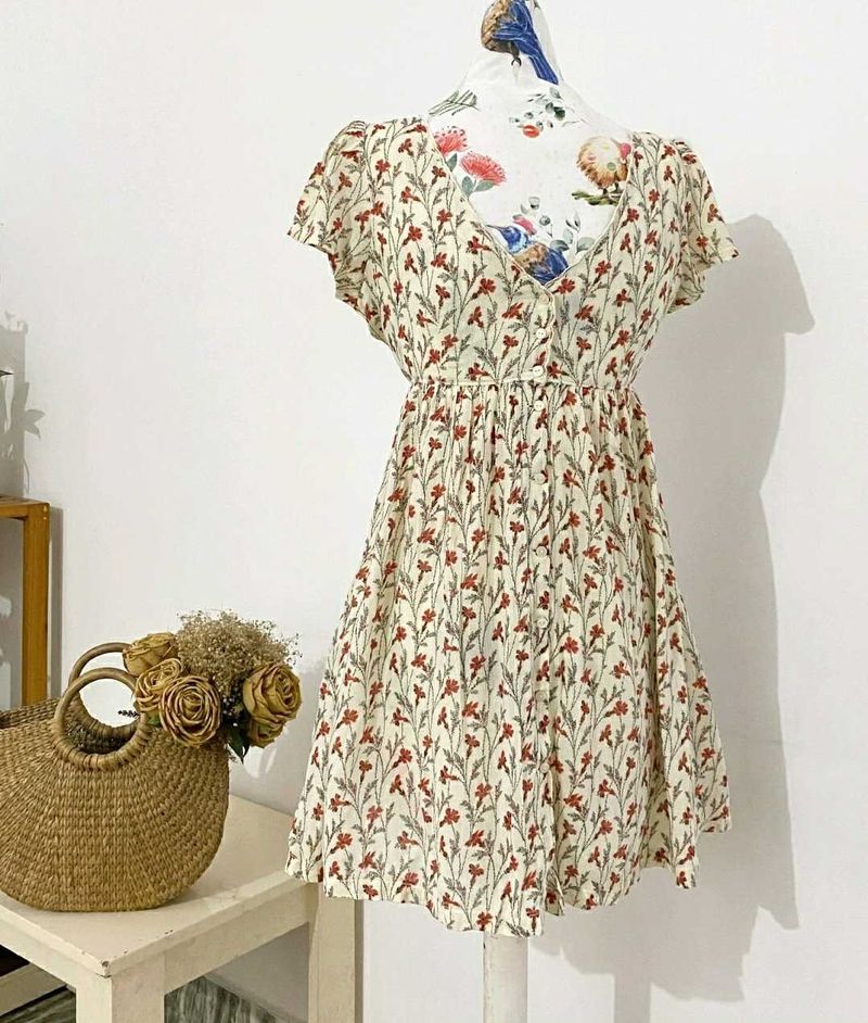 Beige Flowery Dress