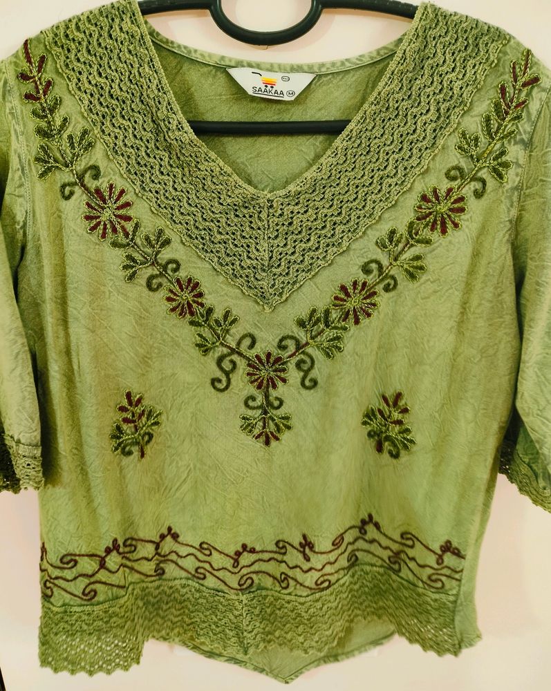 Olive Green Short Ethnic Kurti