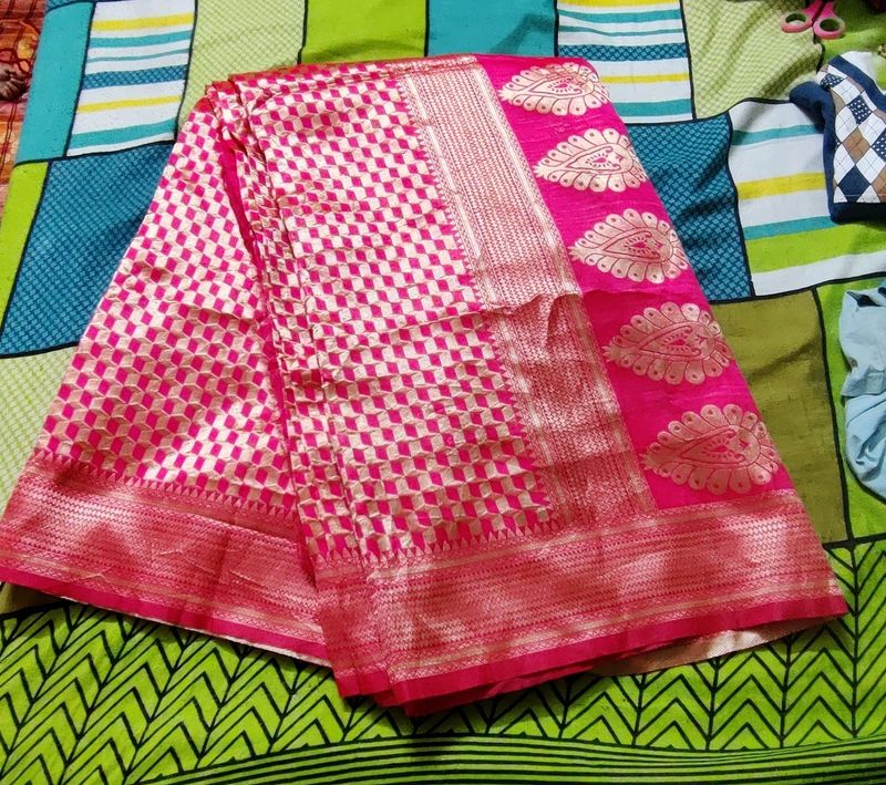 Pink Soft Silk Saree With Silver Zari