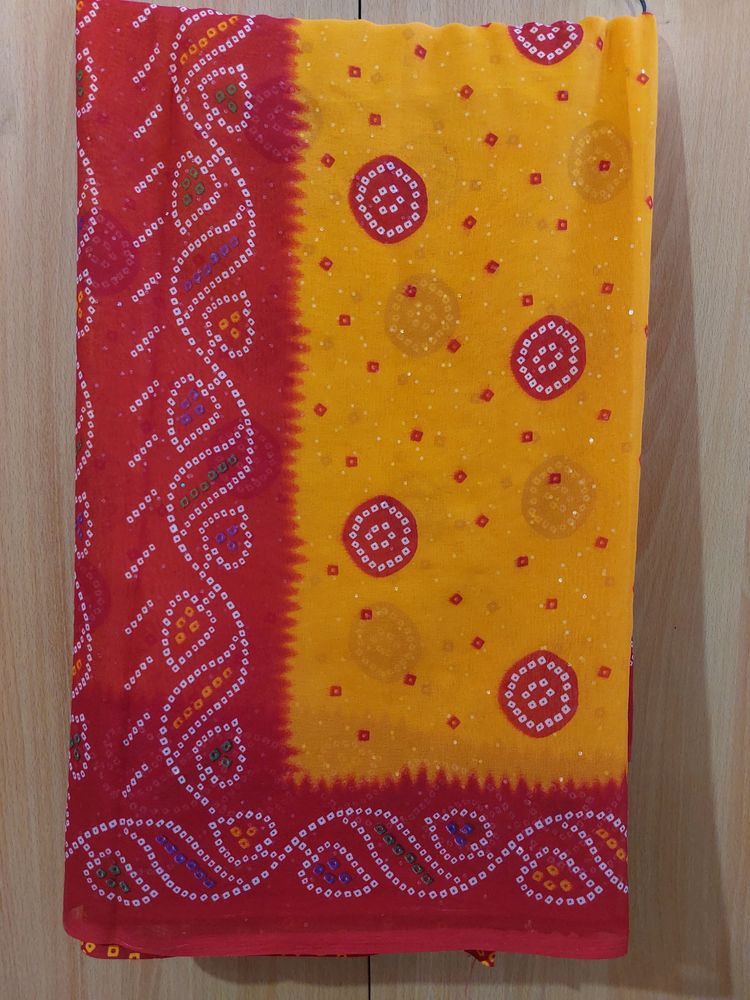 Bandhani Printed Yellow Saree