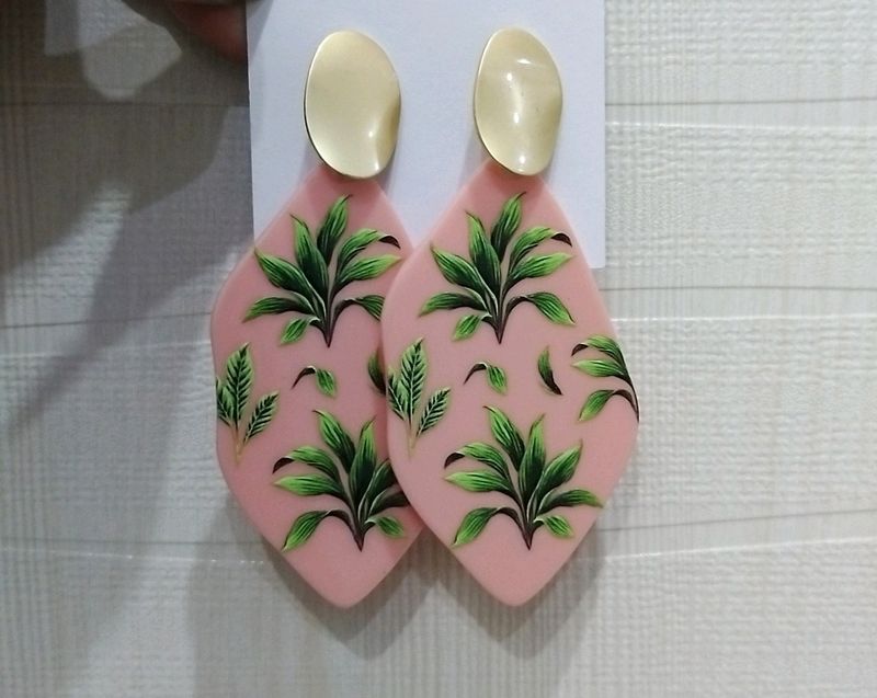 Peach And Gold Tropical Earrings