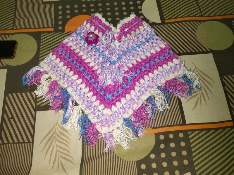 Multi Wool Handknit Kids Winter Poncho