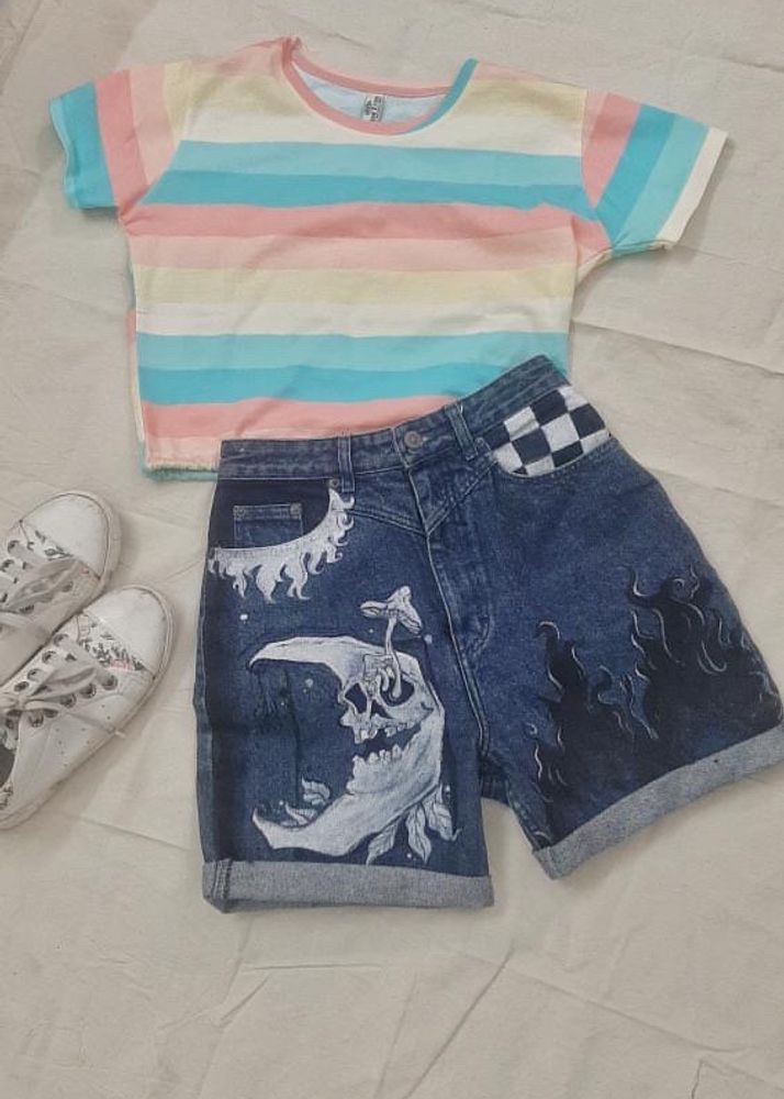 Hand painted Denim Shorts