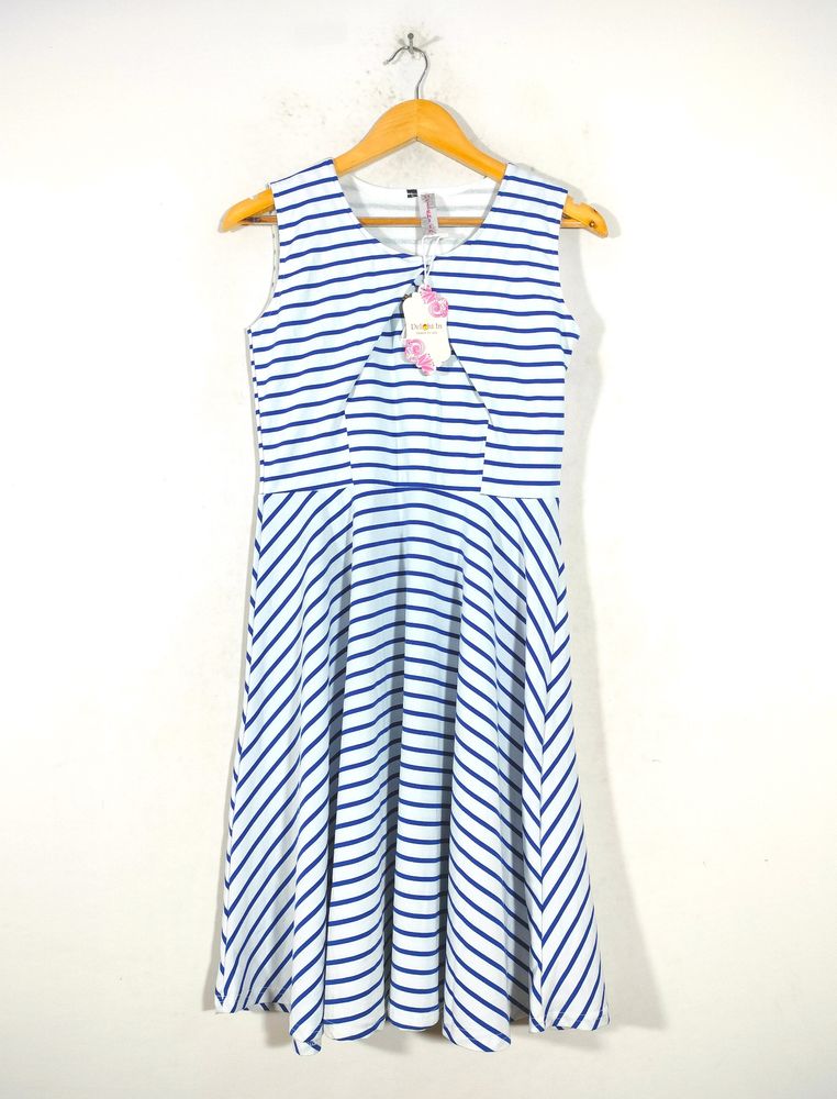 White With Blue Striped Dresses (Women's)