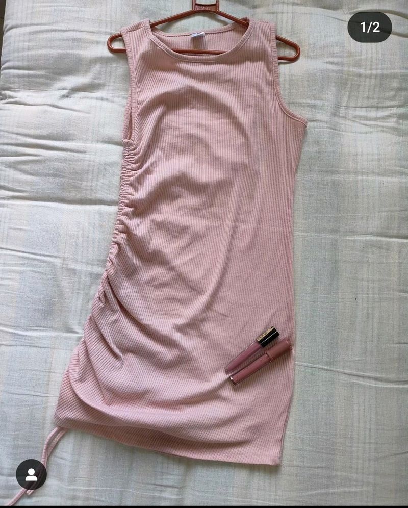 Pink Drawstring Mini Dress For Ladies Out There