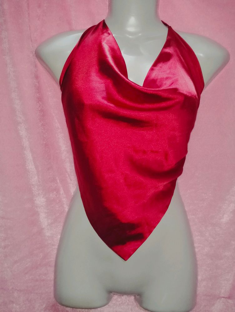 Cowl Neck Backless Red Top