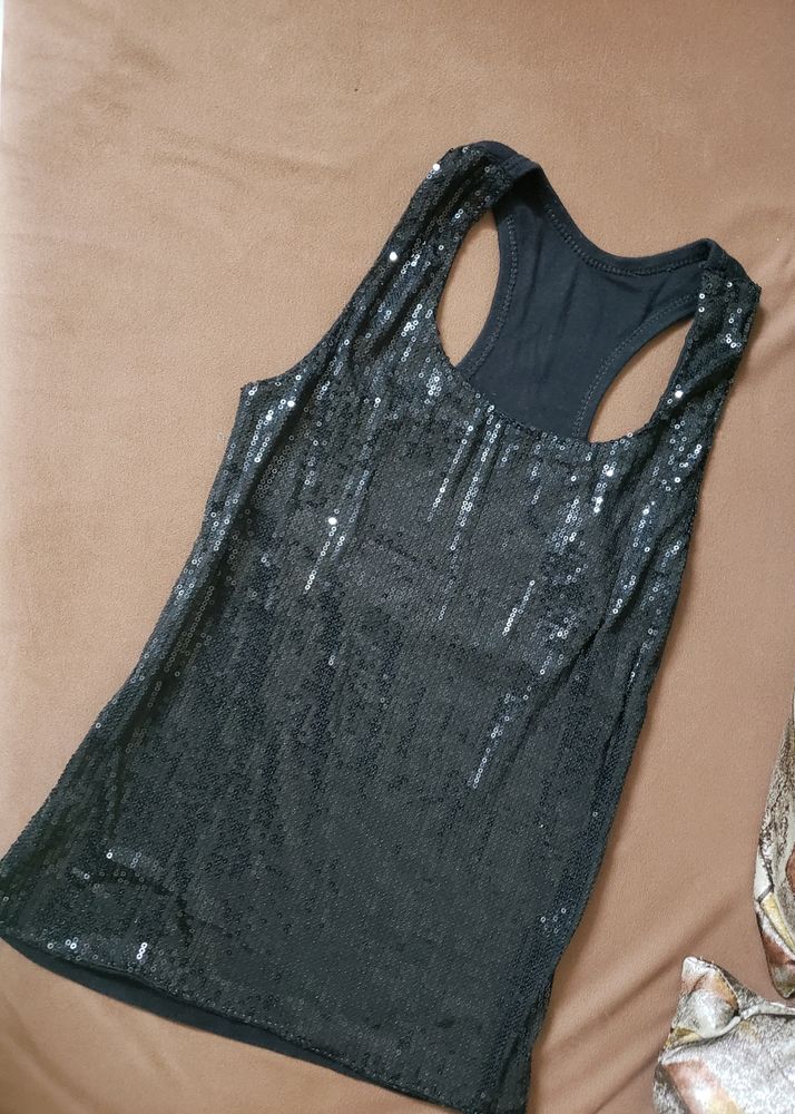 Black Sequin Party Tank Top