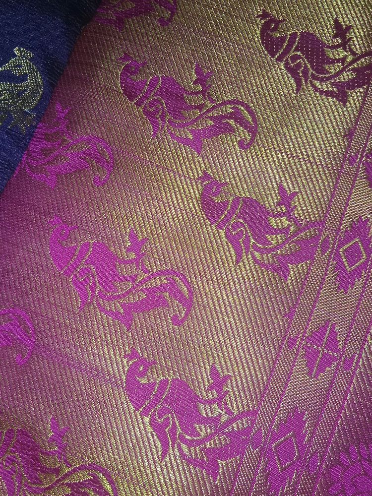 Semi Silk Purple Colour Saree With Pink Colour Peocock Print Border