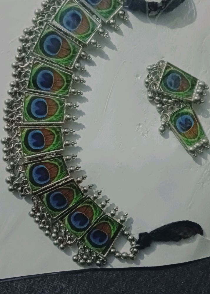 Oxidised Mor Pankh Choker Set