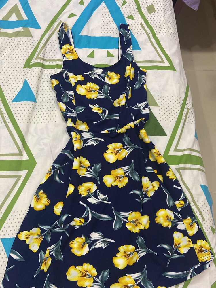 Blue Floral Flared Dress