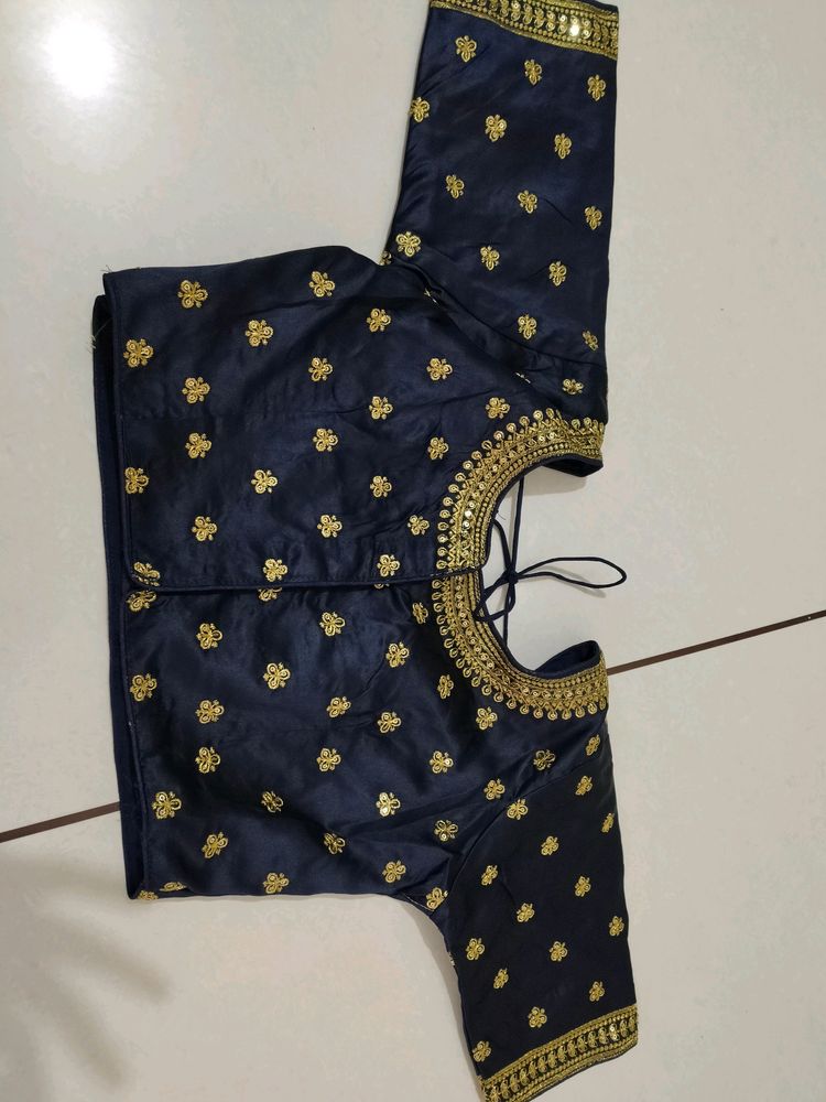 Navy Blue Beautiful Embroidery Design Blouse