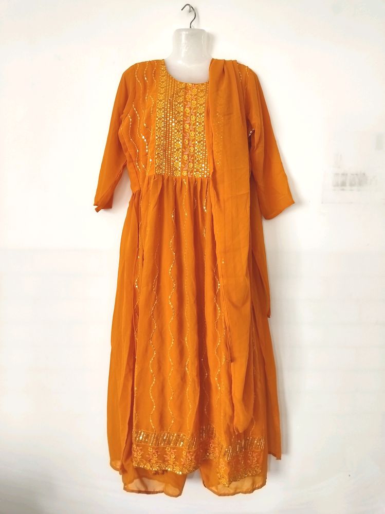 Mustard With Embroidered Kurta Sets (Women's)