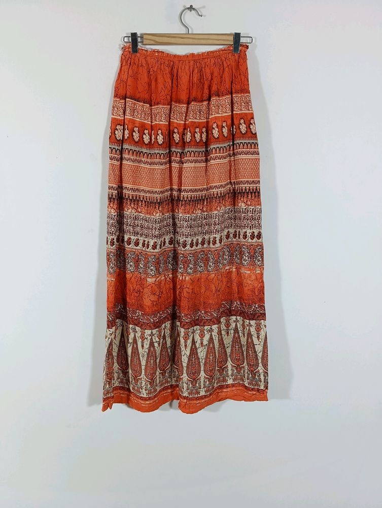 Orange Printed Self Altered Long Skirt (Women)