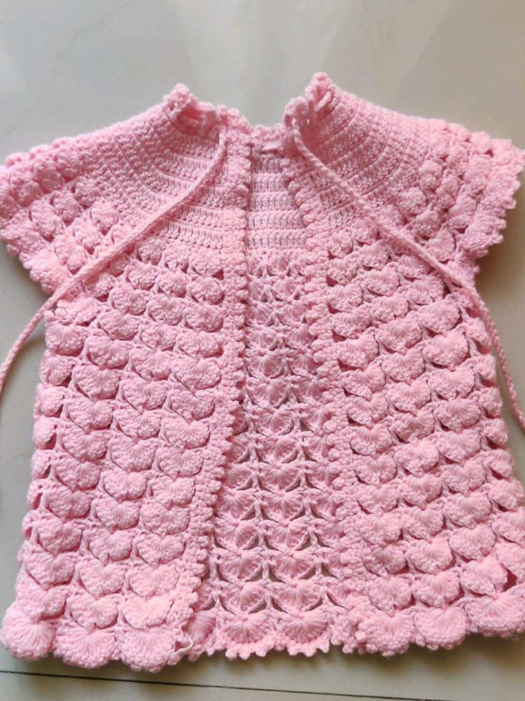 Pink Woolen Crotchet Newborn Wear