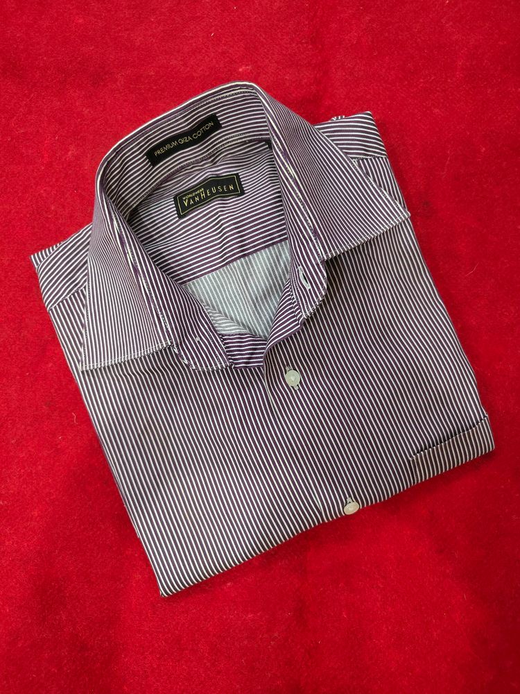 Van Heusen Purple White Striped Formal Shirt