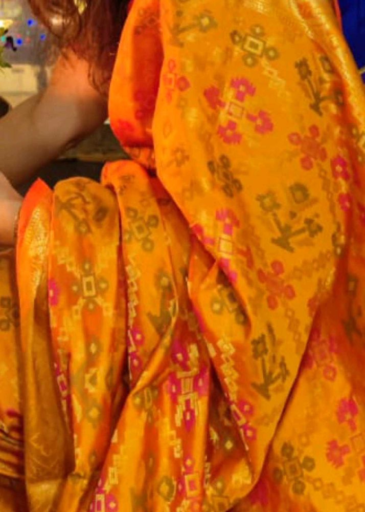 Orange Silk Blend Saree