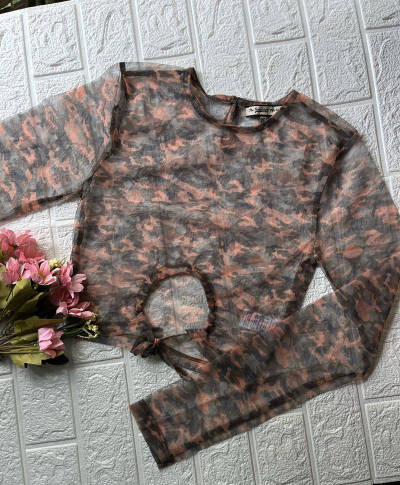 Military print mesh top