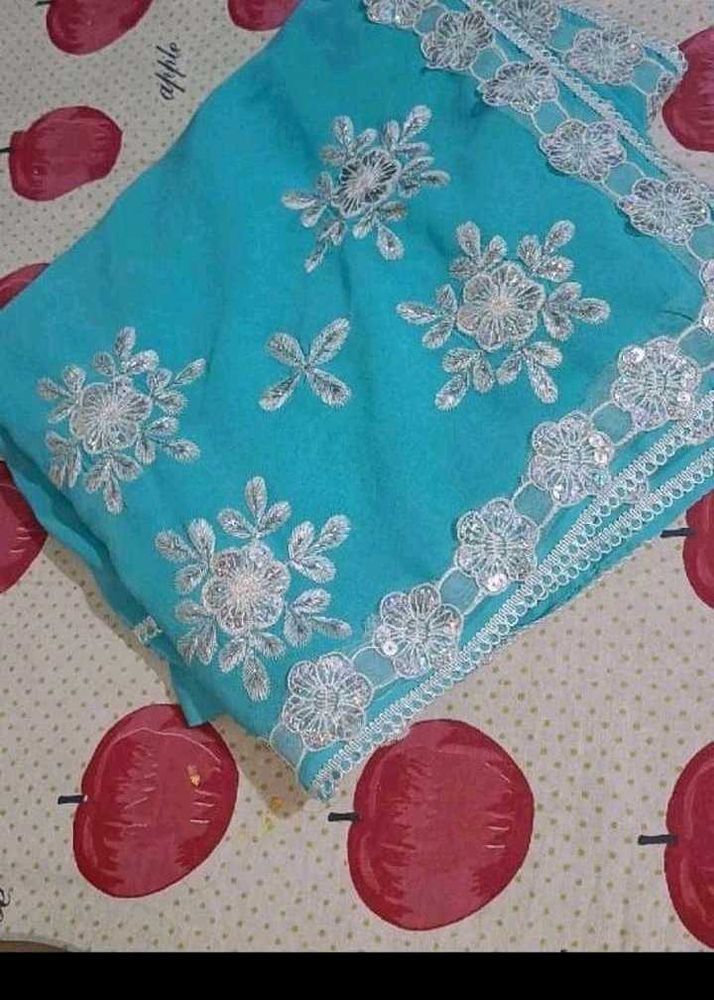 Woman Embroidery New Saree Without Blouse