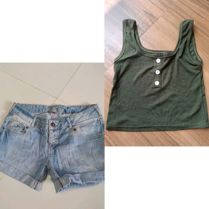 Tank Top And Denim Shorts Combo Buy Now .