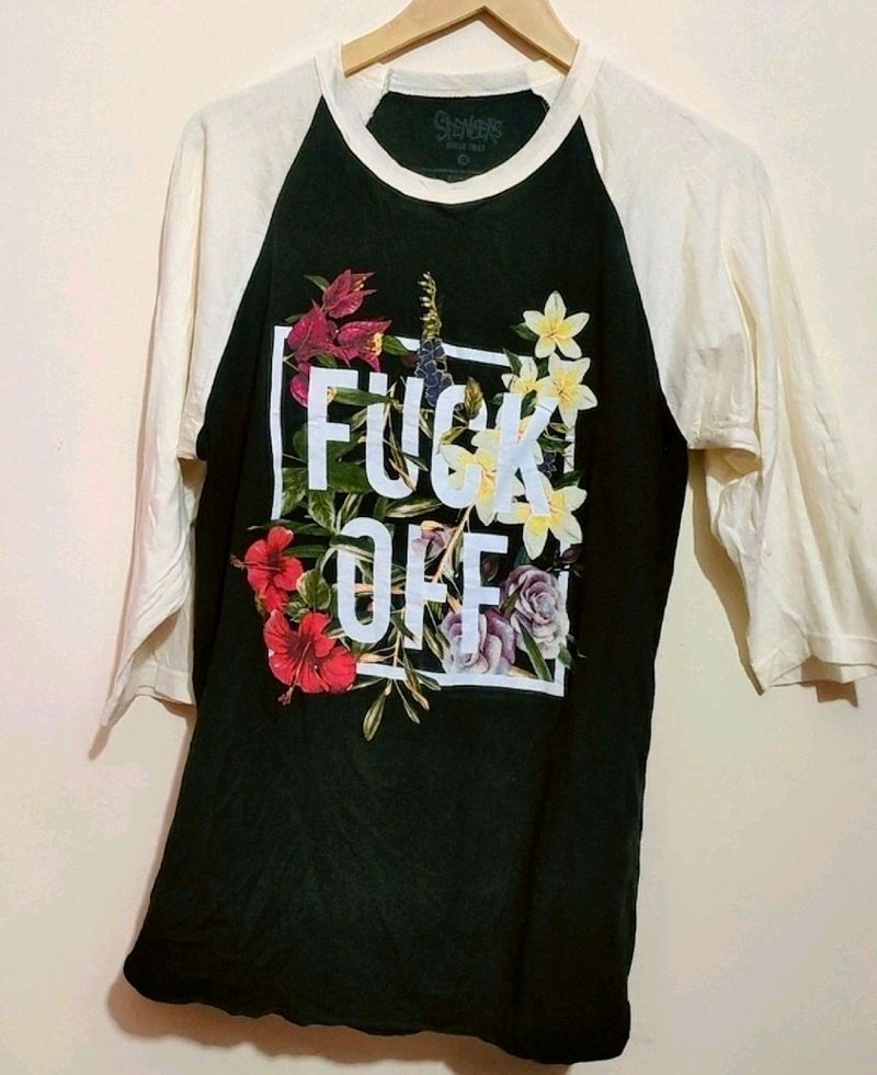 Black & Cream f*ck Off Print T-shirt For 36 Bust