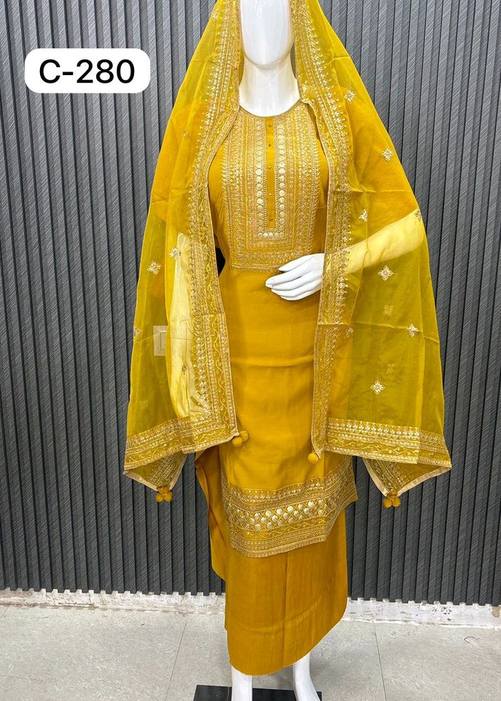 Festive Yellow, Red,Green Unstitched Kurta