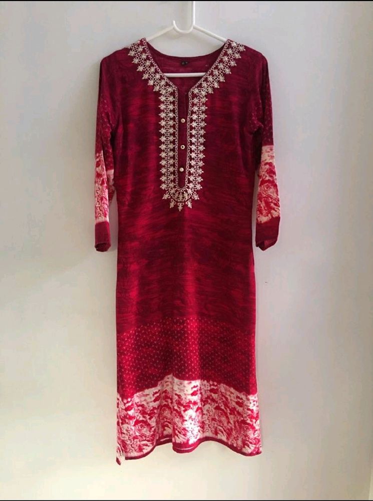 ❤️ Embroidered Red Kurta