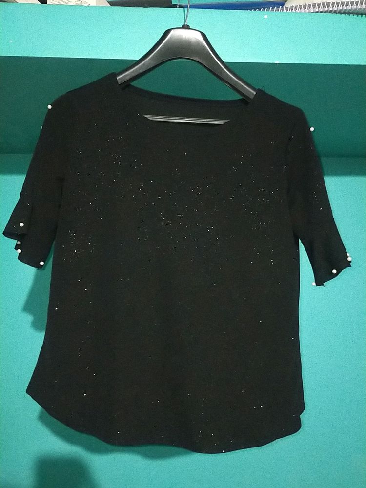 Black Shinny Hand Beaded Top❤️