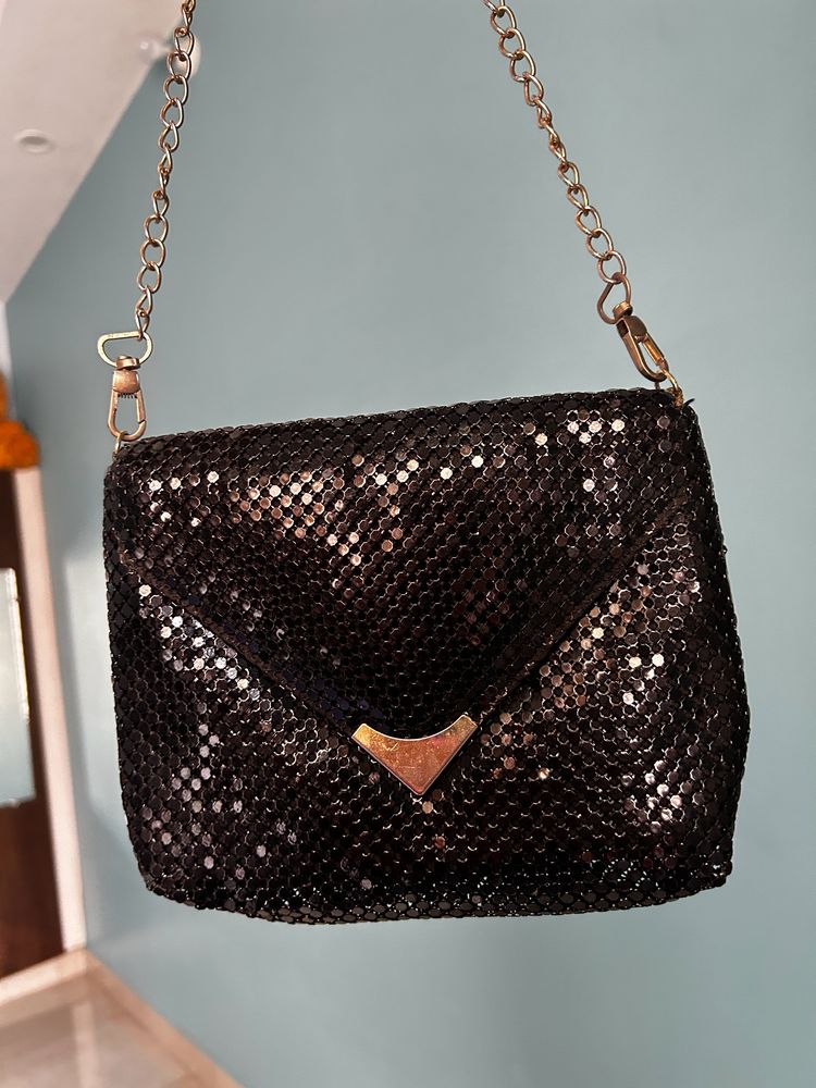 Black Gold Mesh Purse