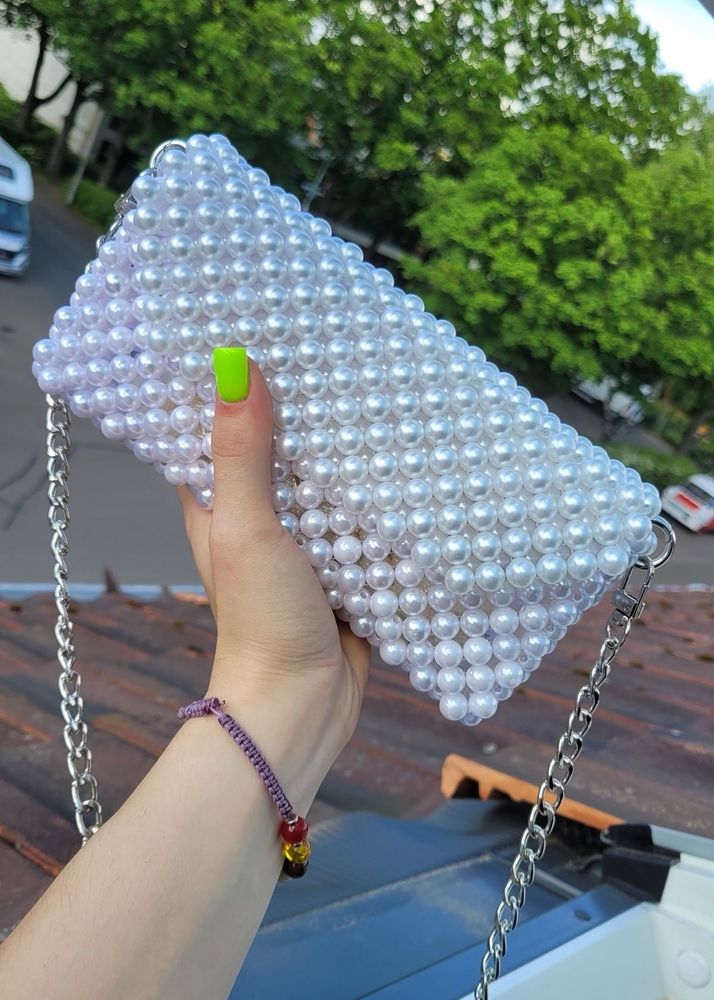 White And Pink Beads Bag