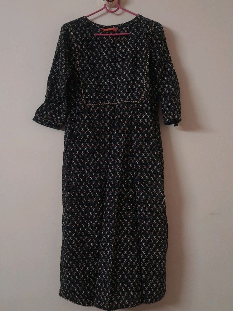 Black Floral Design Kurta