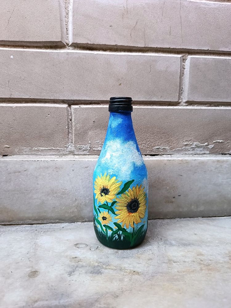 Mini Handpainted Sunflower Art On Glass Bottle