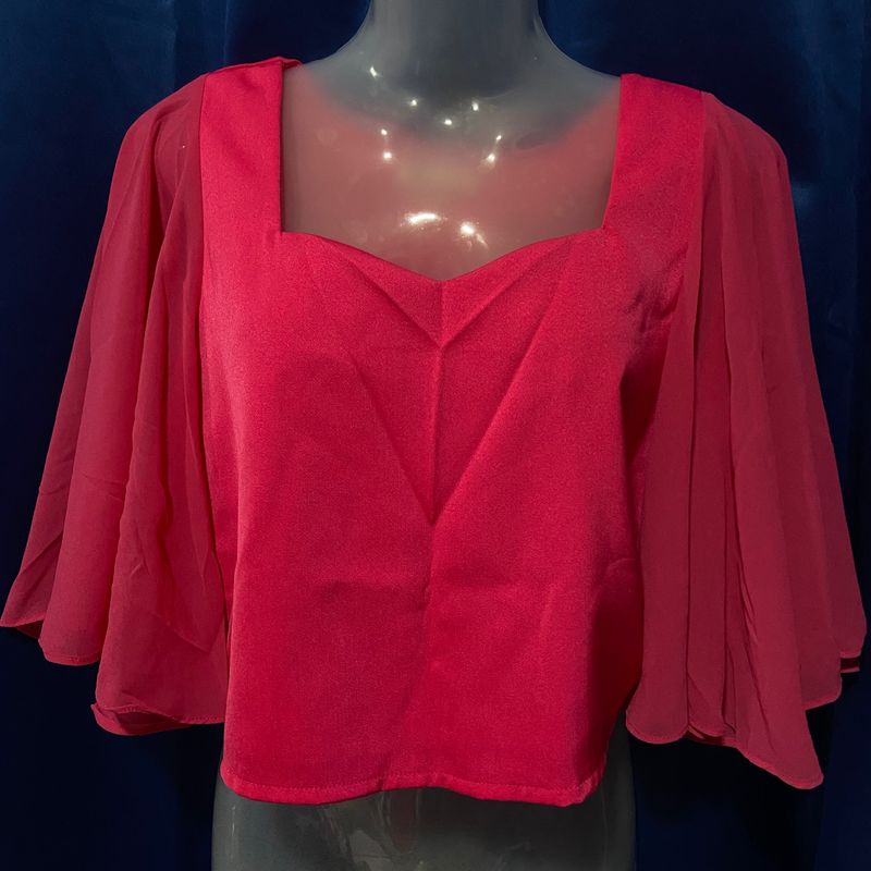 Pink Crop Top With Pretty Butterfly Sleeves