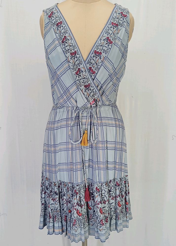 New Slate Border Dress With Tassels