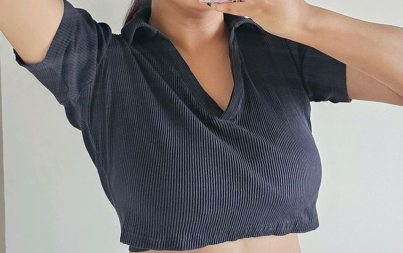 Black Collared Crop Top