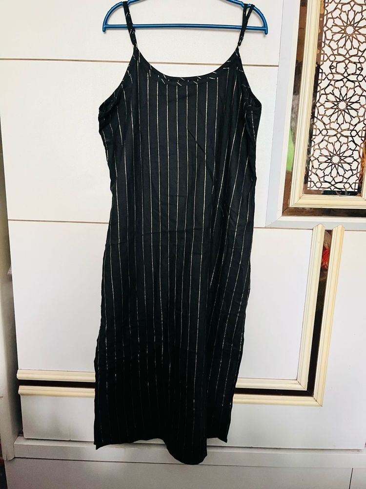 Black Cotton Blend Kurta Sleeveless