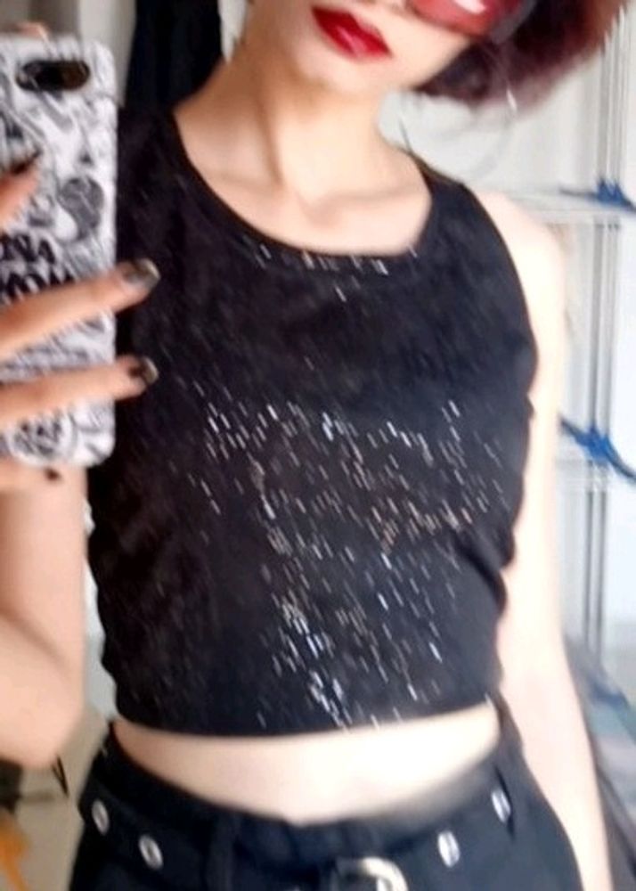 Sparkly Mesh Black Top